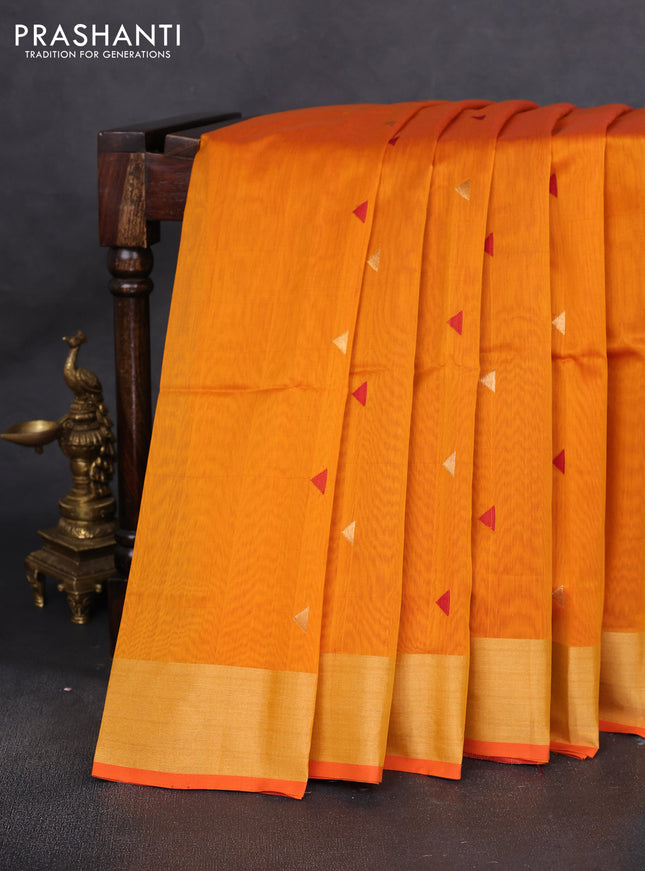 Maheshwari silk cotton saree sunset orange and maroon with thread & zari woven geometric buttas and zari woven border