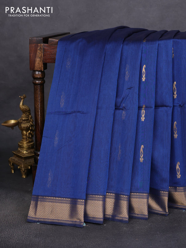 Maheshwari silk cotton saree peacock blue and black with paisley zari woven buttas and zari woven border