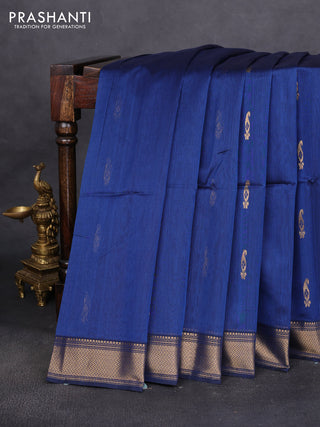 Maheshwari silk cotton saree peacock blue and black with paisley zari woven buttas and zari woven border
