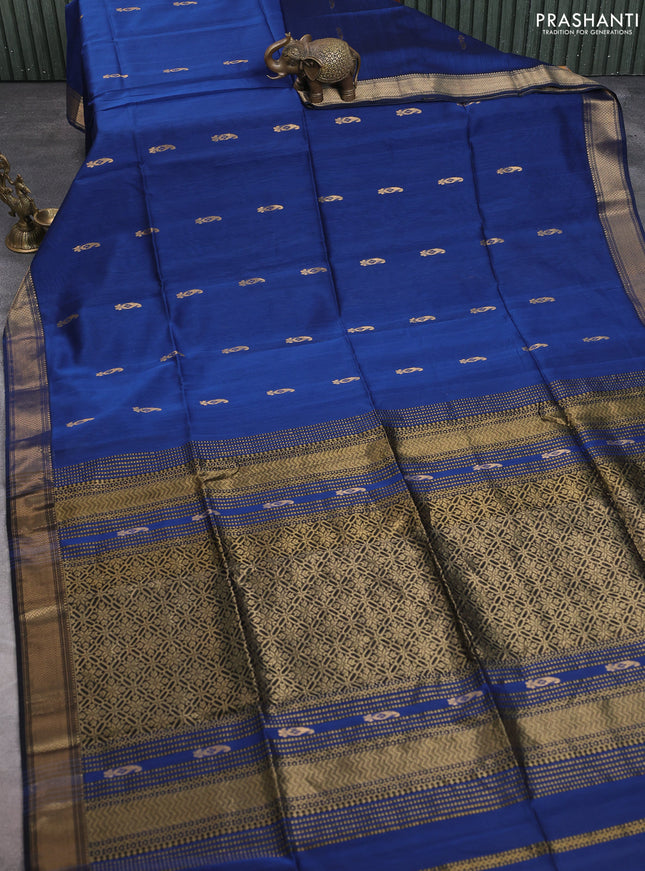 Maheshwari silk cotton saree peacock blue and black with paisley zari woven buttas and zari woven border