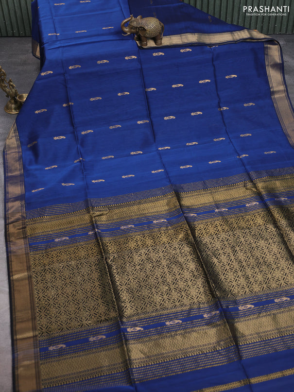 Maheshwari silk cotton saree peacock blue and black with paisley zari woven buttas and zari woven border