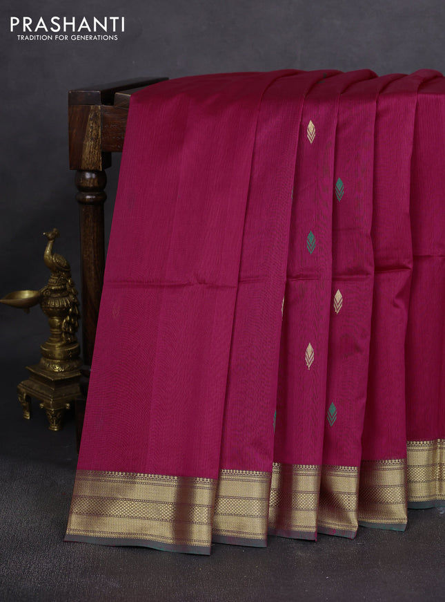 Maheshwari silk cotton saree pink and green with thread & zari woven buttas and zari woven border