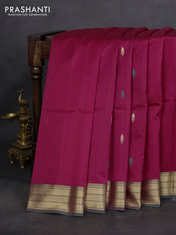 Maheshwari silk cotton saree pink and green with thread & zari woven buttas and zari woven border