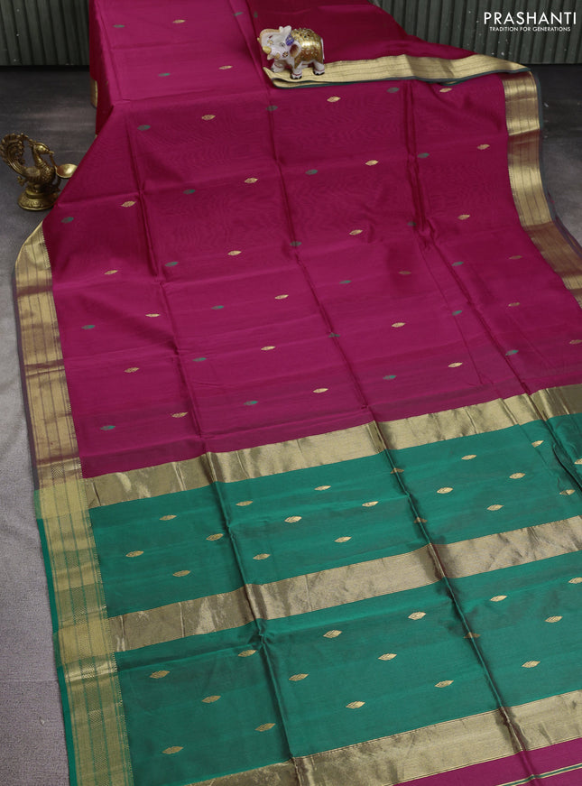 Maheshwari silk cotton saree pink and green with thread & zari woven buttas and zari woven border