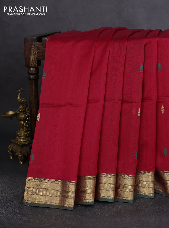 Maheshwari silk cotton saree red and green with thread & zari woven buttas and zari woven border