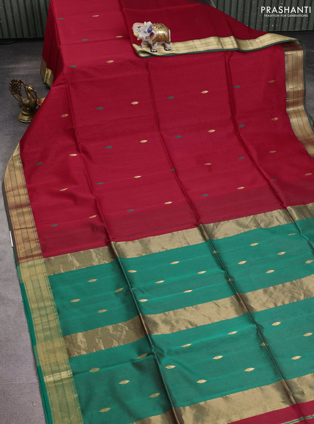 Maheshwari silk cotton saree red and green with thread & zari woven buttas and zari woven border