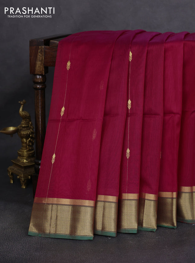 Maheshwari silk cotton saree pink and green with zari weaves & buttas and zari woven border