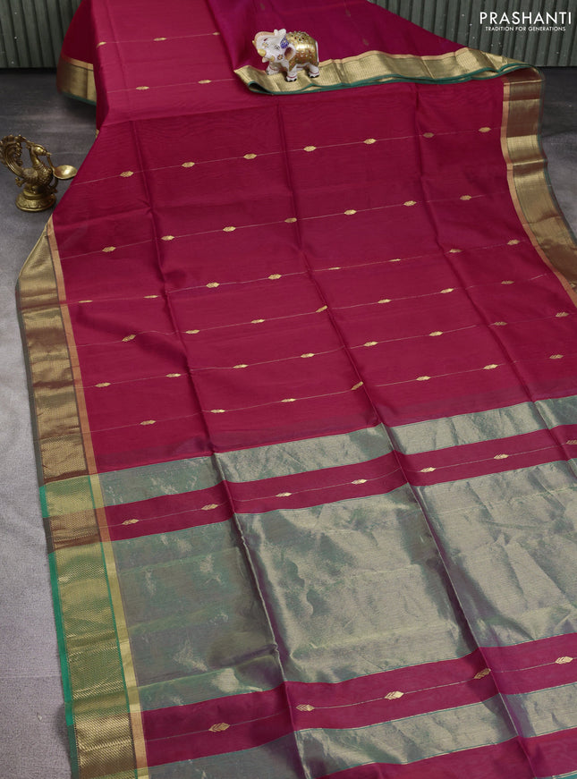 Maheshwari silk cotton saree pink and green with zari weaves & buttas and zari woven border