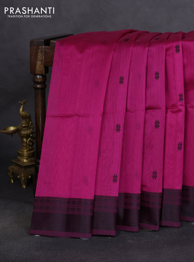 Maheshwari silk cotton saree pink and black with thread woven buttas and thread woven border