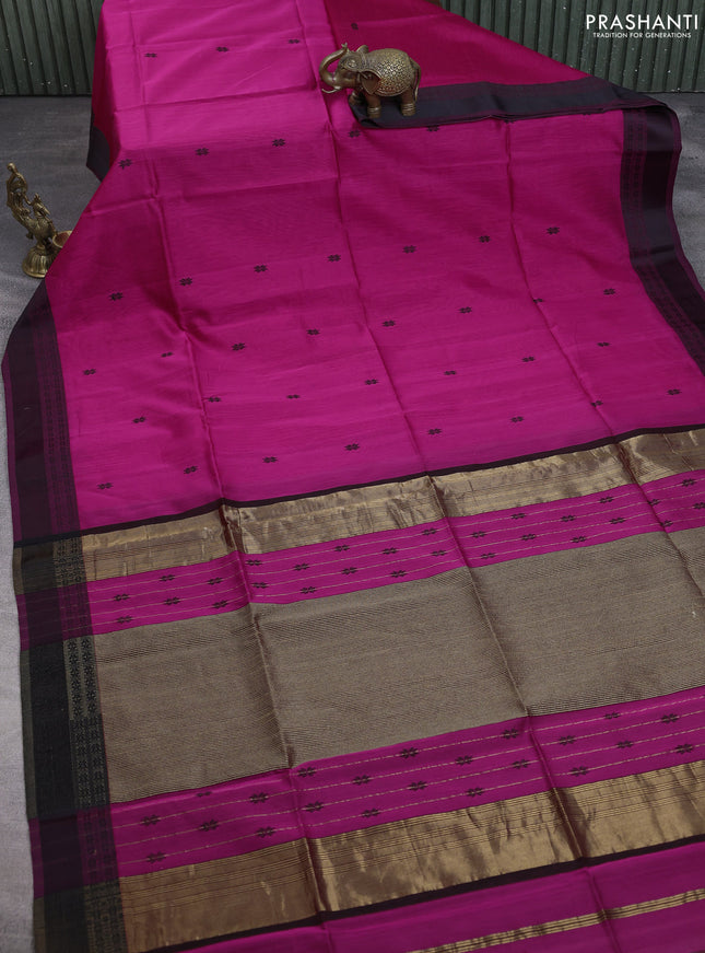 Maheshwari silk cotton saree pink and black with thread woven buttas and thread woven border