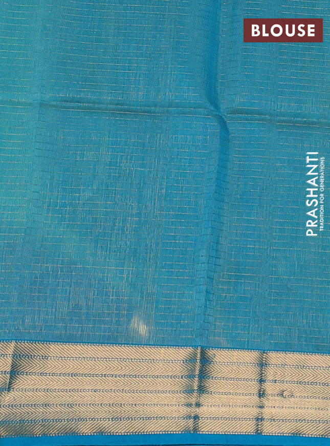 Maheshwari silk cotton saree green and teal blue with allover small zari checked pattern and zari woven border