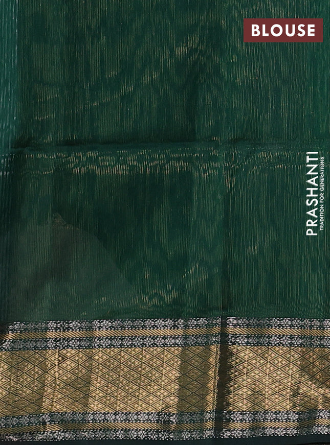 Maheshwari silk cotton saree green with silver & gold zari woven buttas and zari woven border