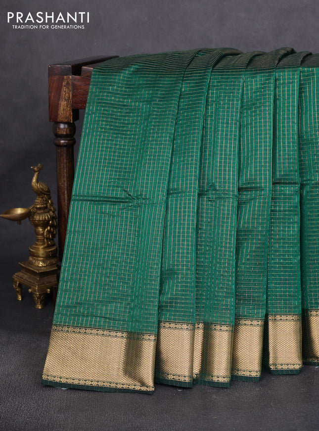 Maheshwari silk cotton saree green with allover zari checked pattern and zari woven border