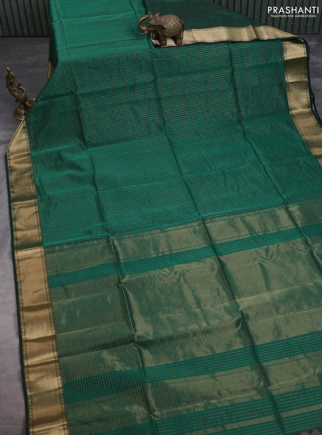 Maheshwari silk cotton saree green with allover zari checked pattern and zari woven border