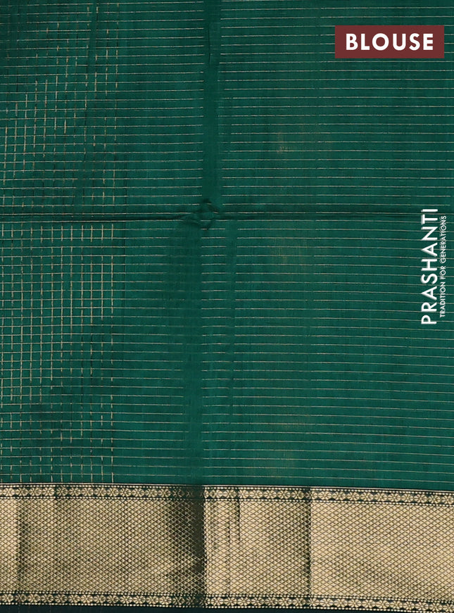 Maheshwari silk cotton saree green with allover zari checked pattern and zari woven border