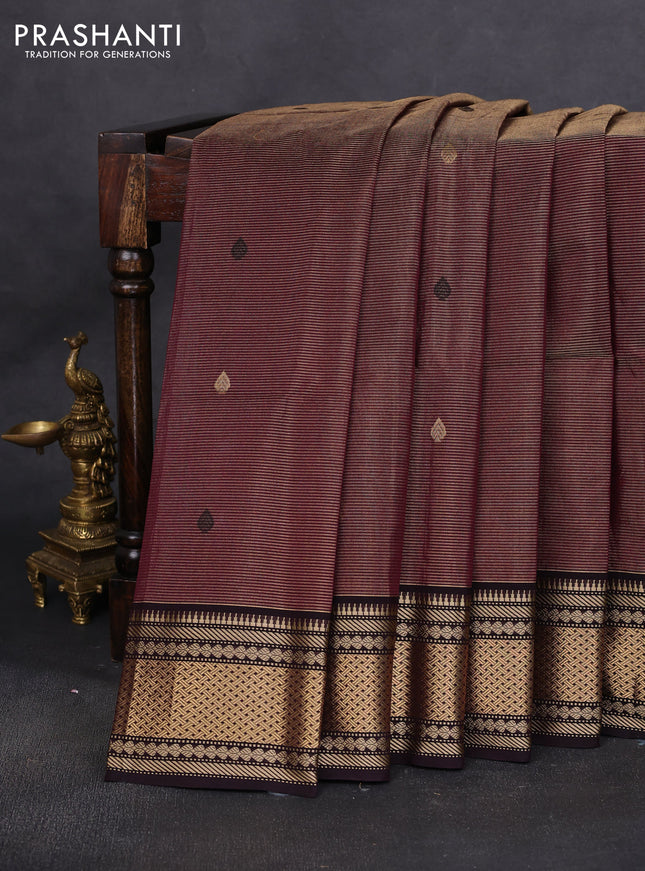 Maheshwari tissue silk cotton saree wine shade and black with allover vairosi pattern & buttas and zari woven border