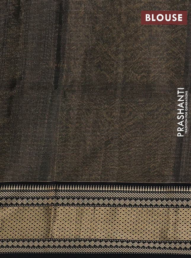 Maheshwari tissue silk cotton saree teal green and black with allover vairosi pattern & buttas and zari woven border