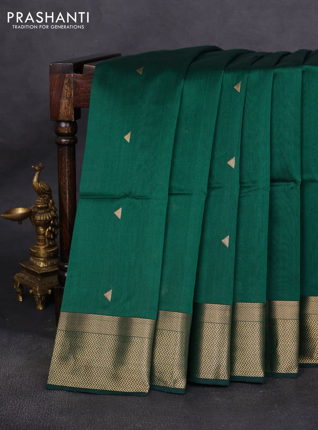 Maheshwari silk cotton saree green and black with zari woven geometric buttas and zari woven border