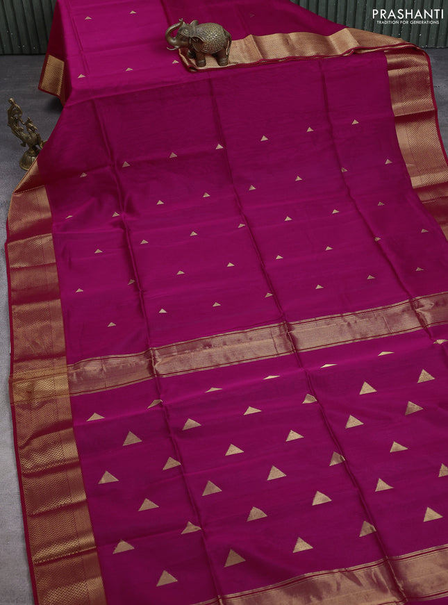Maheshwari silk cotton saree pink and red with zari woven geometric buttas and zari woven border