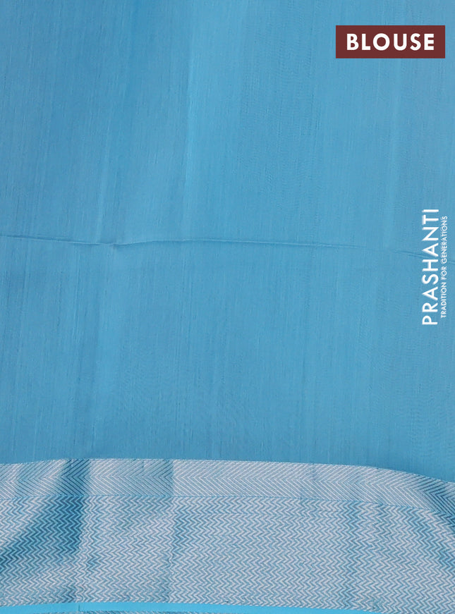 Maheshwari silk cotton saree pink shade and light blue with silver zari woven geometric buttas and silver zari woven border