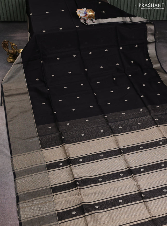 Maheshwari silk cotton saree black and beige with thread woven buttas and thread woven border