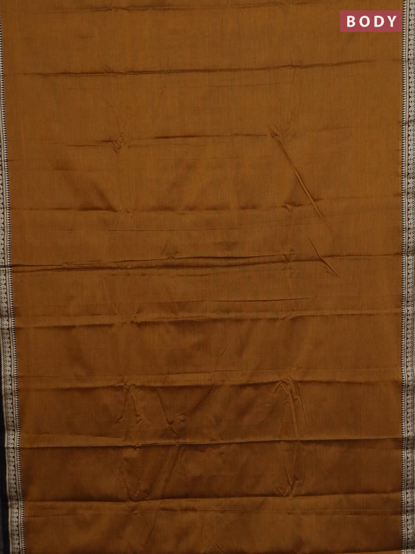 Narayanpet cotton saree dark mustard and black with plain body and paisley thread woven border