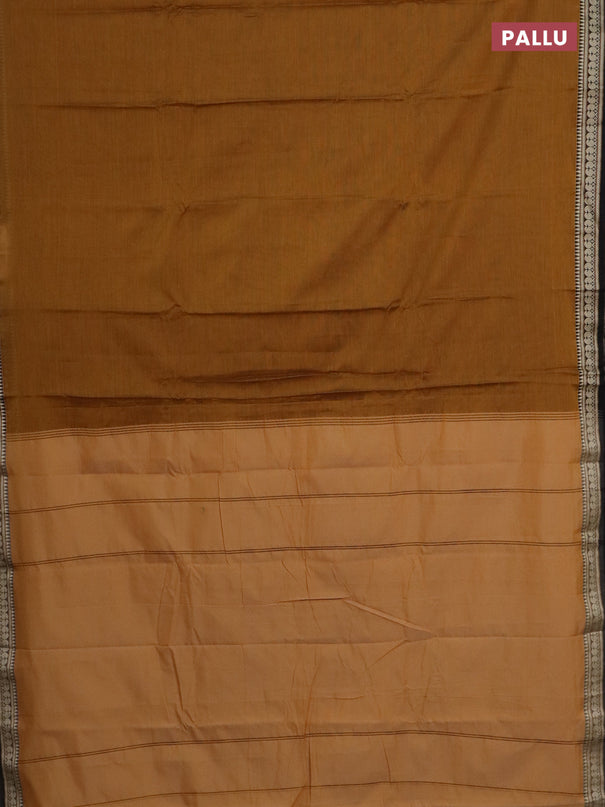 Narayanpet cotton saree dark mustard and black with plain body and paisley thread woven border