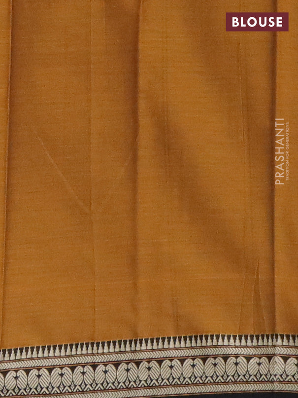 Narayanpet cotton saree dark mustard and black with plain body and paisley thread woven border