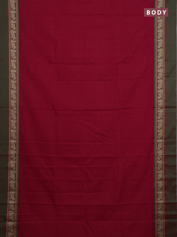 Narayanpet cotton saree red and light green with plain body and elephant thread woven simple border