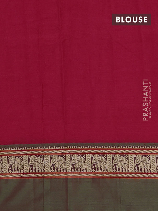 Narayanpet cotton saree red and light green with plain body and elephant thread woven simple border