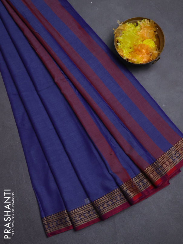 Narayanpet cotton saree blue and pink with plain body and paisley thread woven border