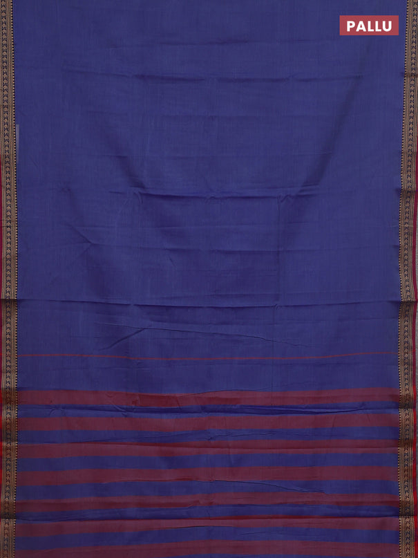 Narayanpet cotton saree blue and pink with plain body and paisley thread woven border
