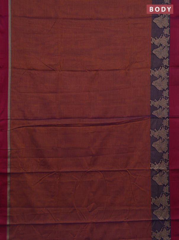 Narayanpet cotton saree dual shade of brown and purple with plain body and thread woven simple border