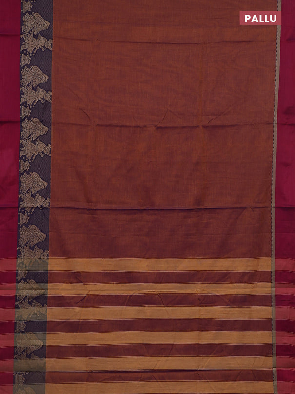 Narayanpet cotton saree dual shade of brown and purple with plain body and thread woven simple border