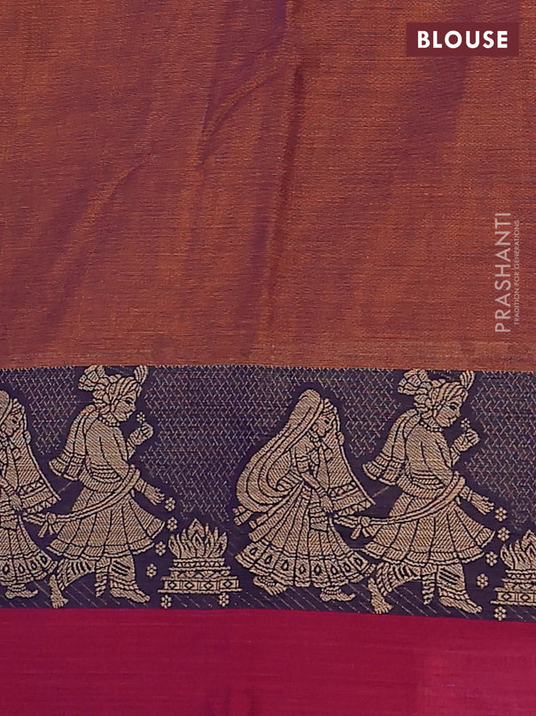 Narayanpet cotton saree dual shade of brown and purple with plain body and thread woven simple border