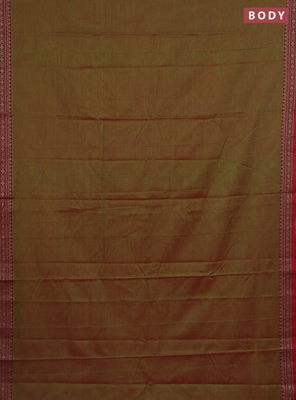 Narayanpet cotton saree dual shade of redish green and red with plain body and thread woven border