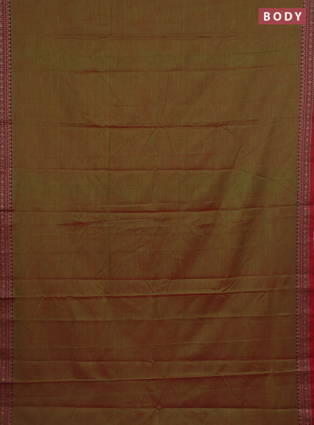 Narayanpet cotton saree dual shade of redish green and red with plain body and thread woven border