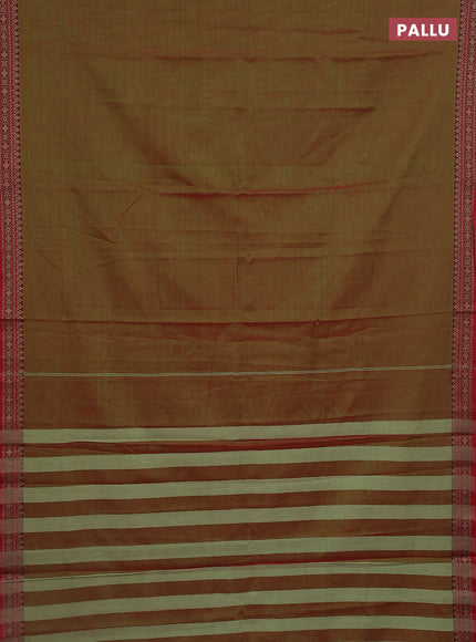 Narayanpet cotton saree dual shade of redish green and red with plain body and thread woven border