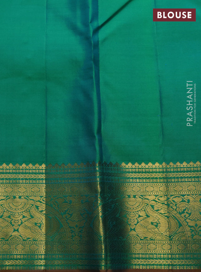 Pure kanchipuram silk saree teal green with allover zari woven brocade weaves and rich zari woven border