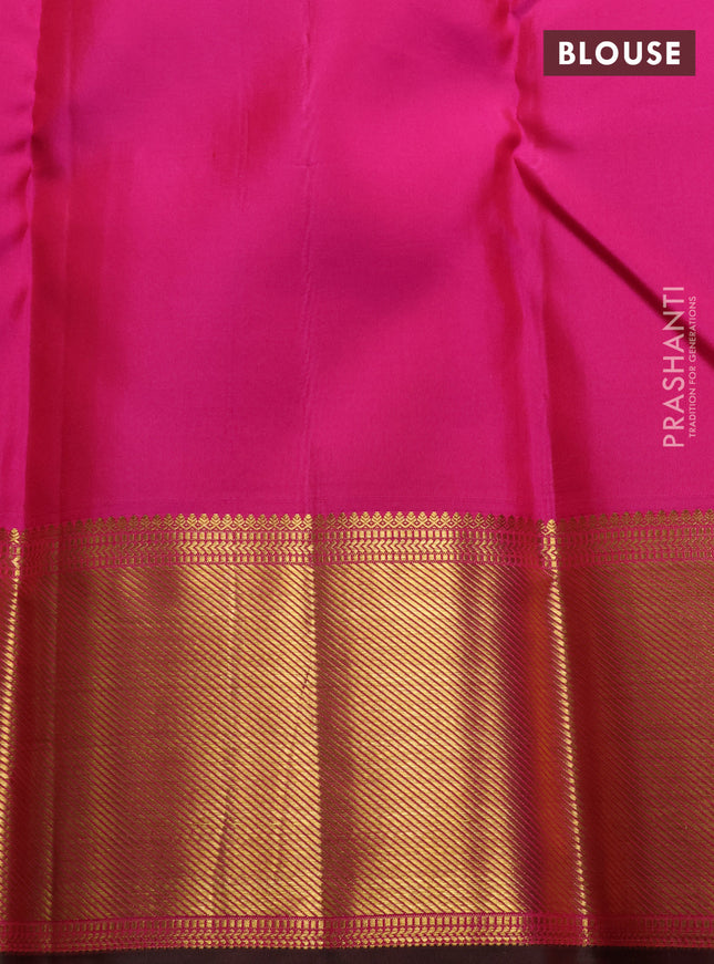 Pure kanchipuram silk saree pink and dual shade of green with allover zari woven brocade weaves and rich zari woven border