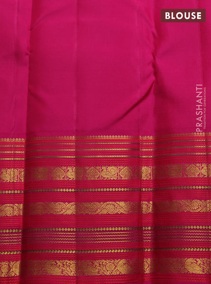 Pure kanchipuram silk saree sandal and pink with allover zari woven brocade weaves and long rich zari woven border