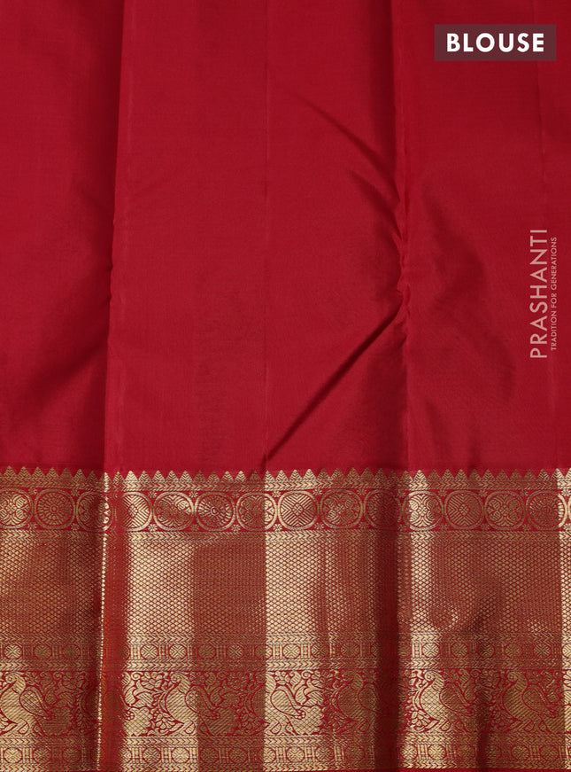 Pure kanchipuram silk saree mild lavender and red with allover zari woven brocade weaves and long rich zari woven border