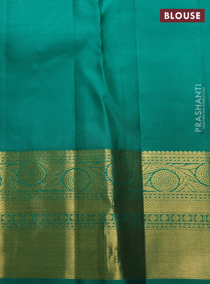 Pure kanchipuram silk saree mango yellow and green with allover zari woven brocade weaves and rich zari woven border