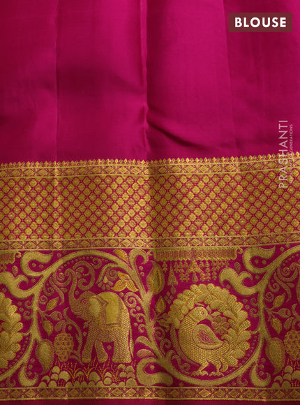 Pure kanchipuram silk saree orange and pink with allover zari woven brocade weaves and long rich elephant & annam zari woven border