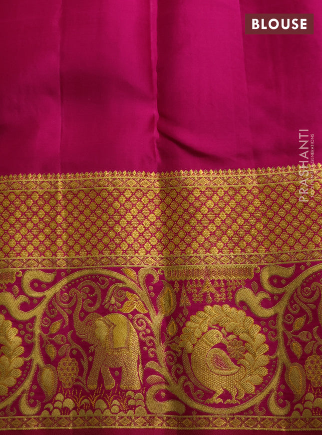 Pure kanchipuram silk saree orange and pink with allover zari woven brocade weaves and long rich elephant & annam zari woven border