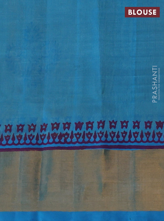 Silk cotton block printed saree lime yellow and cs blue with allover prints and zari woven border