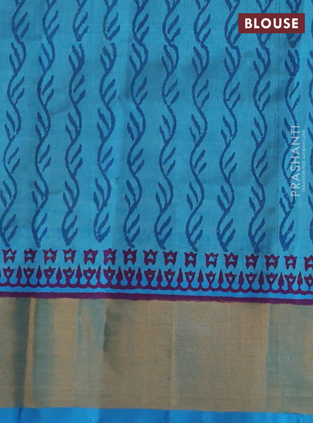 Silk cotton block printed saree lime yellow and cs blue with allover prints and zari woven border