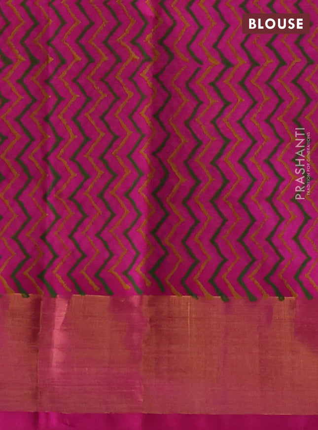 Silk cotton block printed saree yellow and pink with allover prints and zari woven border
