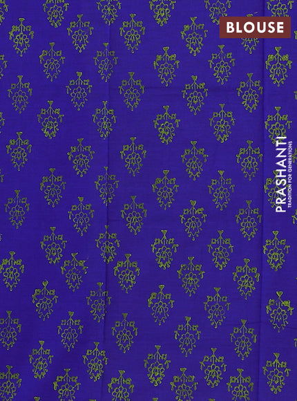 Semi silk cotton saree fluorescent green and blue with embroidery buttas in borderless style