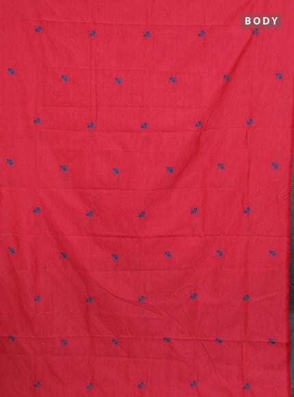 Semi silk cotton saree peach pink and peacock blue with emboridery buttas in borderless style